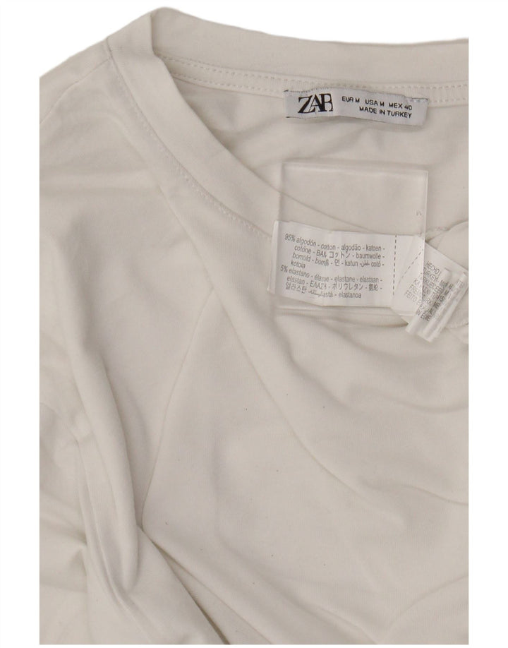 Zara Womens T-Shirt Top UK 12 Medium White Cotton