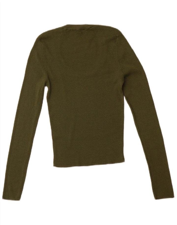 ZARA Womens Crop Top Long Sleeve UK 14 Large Khaki Viscose