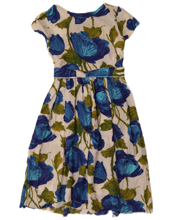 VINTAGE Womens Short Sleeves A-Line Dress UK 12 Medium Blue Floral