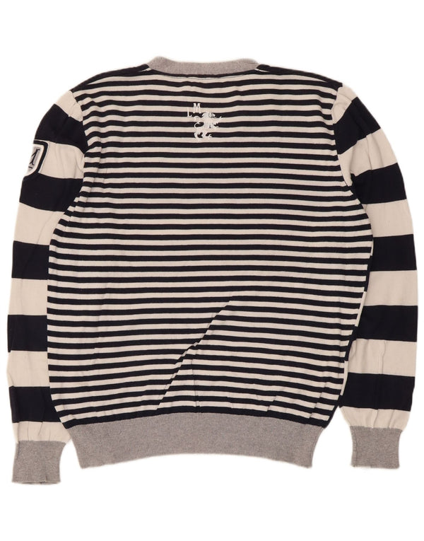 La Martina Womens Graphic V-Neck Jumper Sweater UK 16 Large White Striped