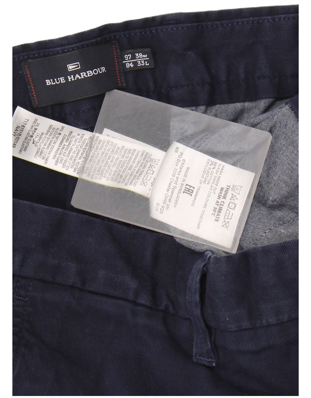 Marks & Spencer Mens Blue Harbour Chino Trousers W38 L33 Navy Blue Cotton