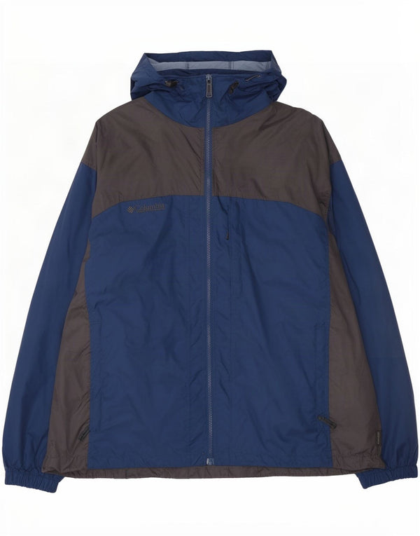 Columbia Mens Hooded Rain Jacket UK 44 2XL Blue Colourblock Nylon