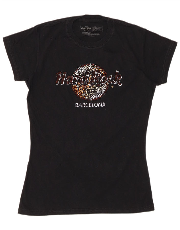 HARD ROCK CAFE Womens Barcelona Graphic T-Shirt Top UK 10 Small Black