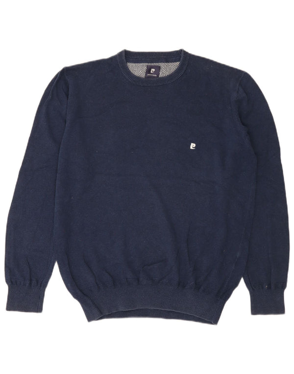 PIERRE CARDIN Mens Crew Neck Jumper Sweater Medium Navy Blue Cotton