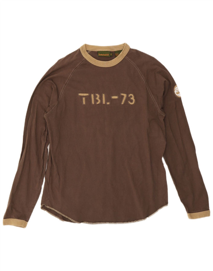 Timberland Mens Graphic Top Long Sleeve Small Brown Cotton