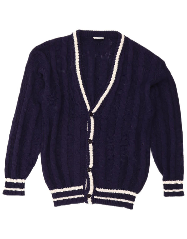 Vintage Mens Cardigan Sweater IT 48/50 Medium Navy Blue Striped Polyester