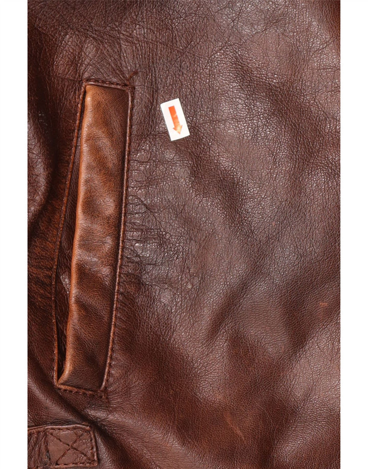Austin Reed Mens Leather Jacket UK 40 Large Brown Leather