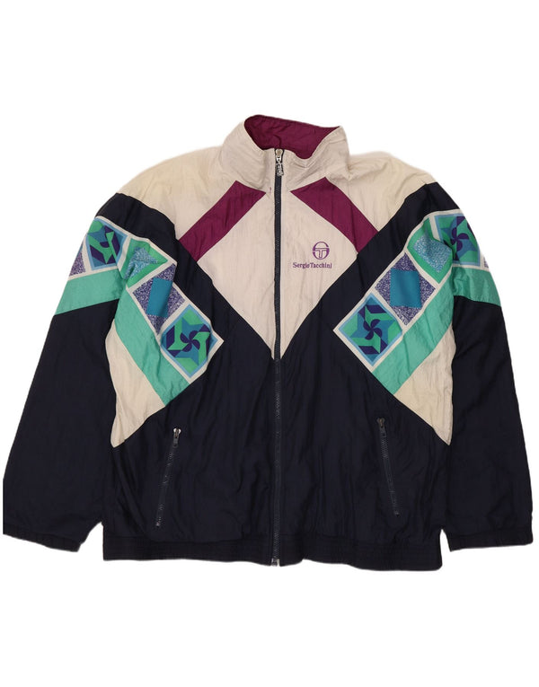 Sergio Tacchini Mens Tracksuit Top Jacket IT 52 Large Navy Blue Geometric