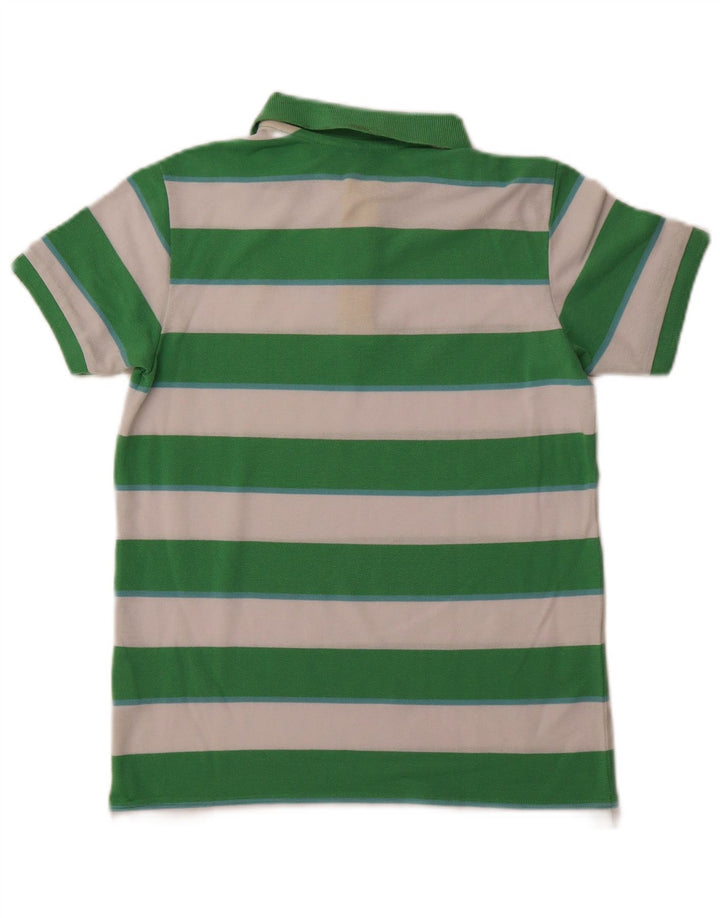 BENETTON Boys Polo Shirt 10-11 Years XL Green Striped Polyester