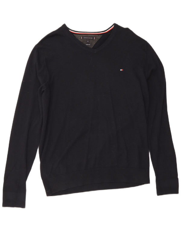Tommy Hilfiger Mens V-Neck Jumper Sweater XL Navy Blue Cotton