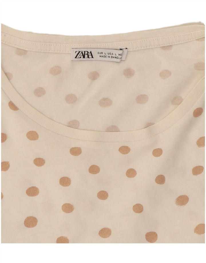 ZARA Womens T-Shirt Top UK 16 Large White Polka Dot