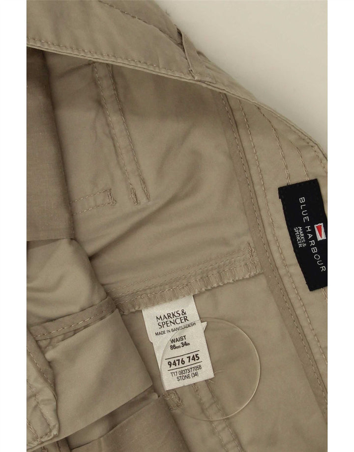 Marks & Spencer Mens Blue Harbour Bermuda Shorts W34 Large Beige Cotton