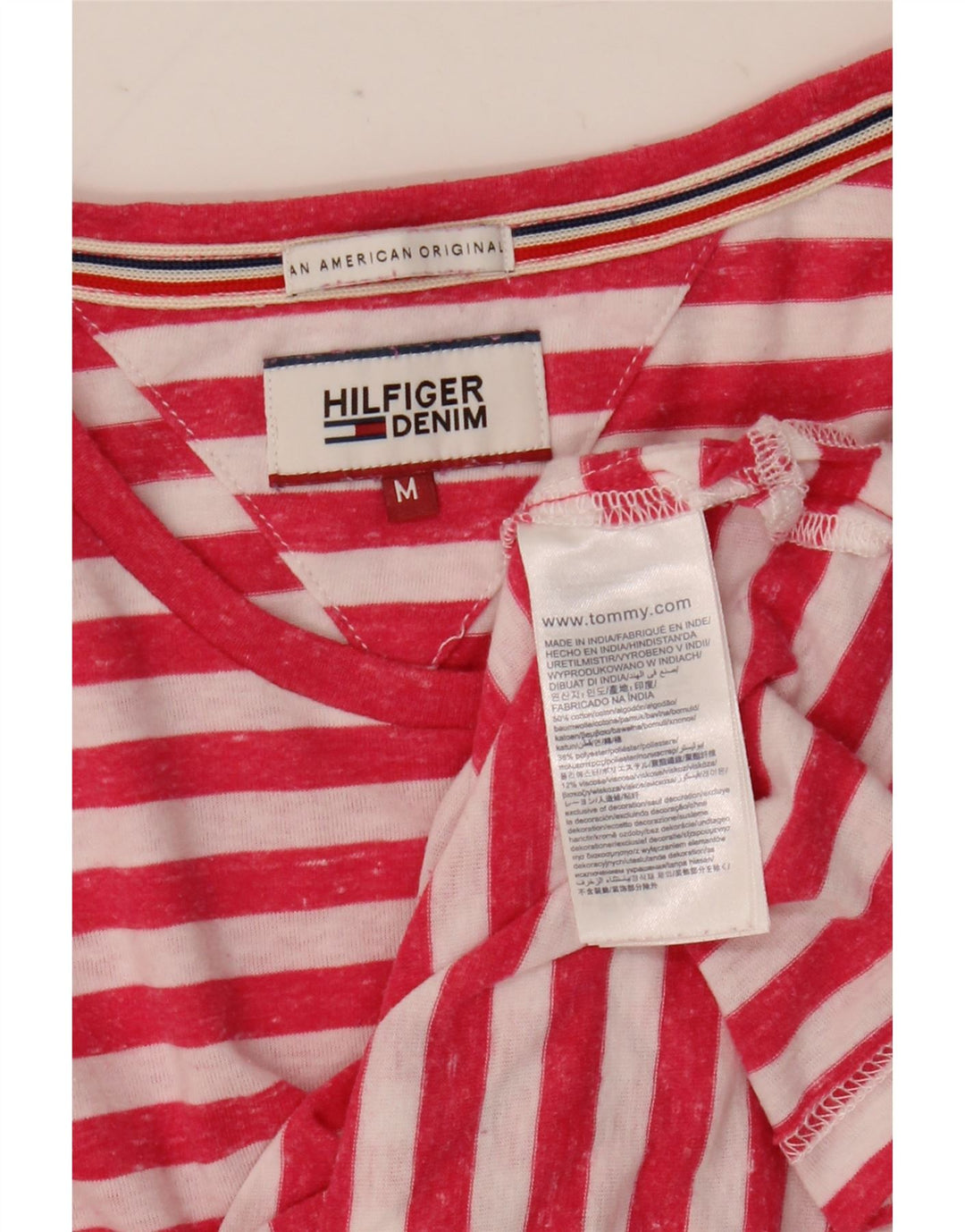 Tommy Hilfiger Mens T-Shirt Top Medium Red Striped Cotton