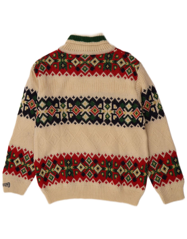 Foxhound Boys Roll Neck Jumper Sweater 15-16 Years Off White Fair Isle Wool