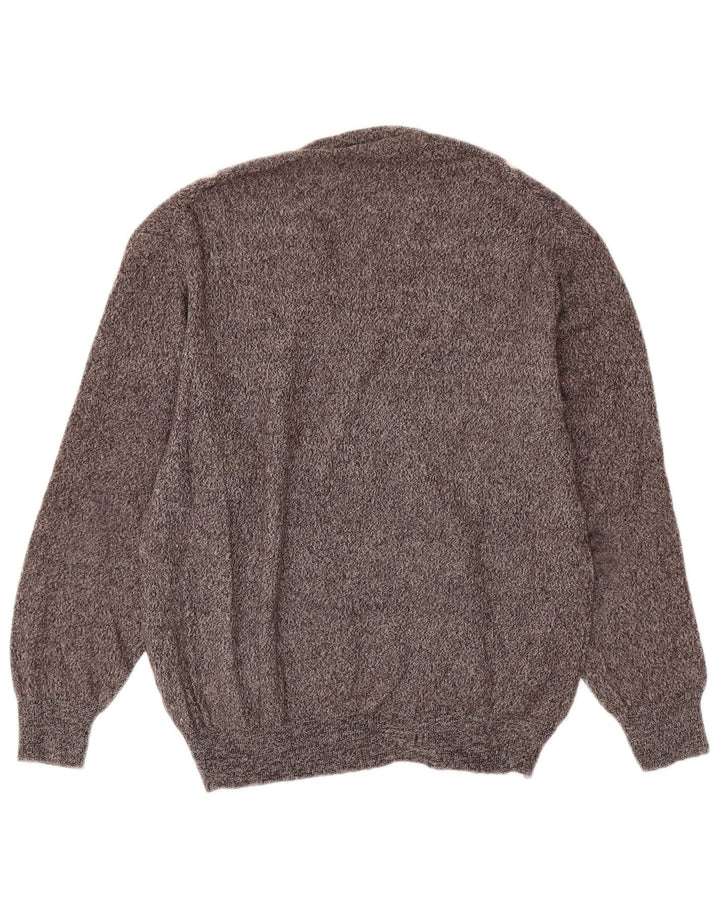 PAQUITO Womens V-Neck Jumper Sweater UK 14 Medium Grey Argyle/Diamond