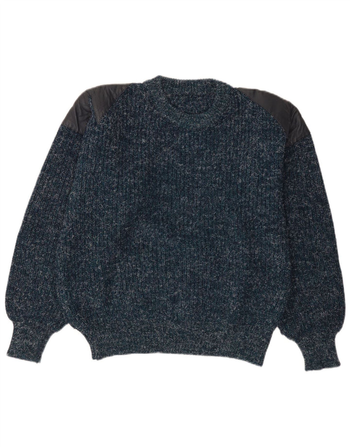 Vintage Mens Crew Neck Jumper Sweater Medium Navy Blue Flecked Wool