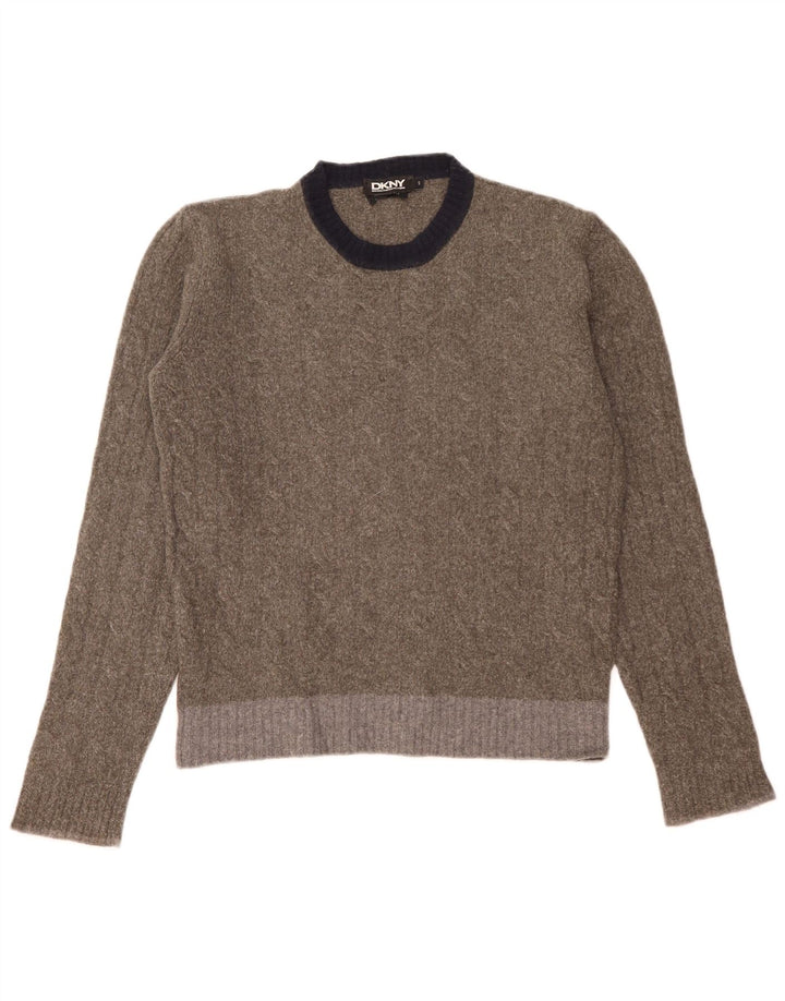 Dkny Mens Crew Neck Jumper Sweater Small Grey Colourblock Wool
