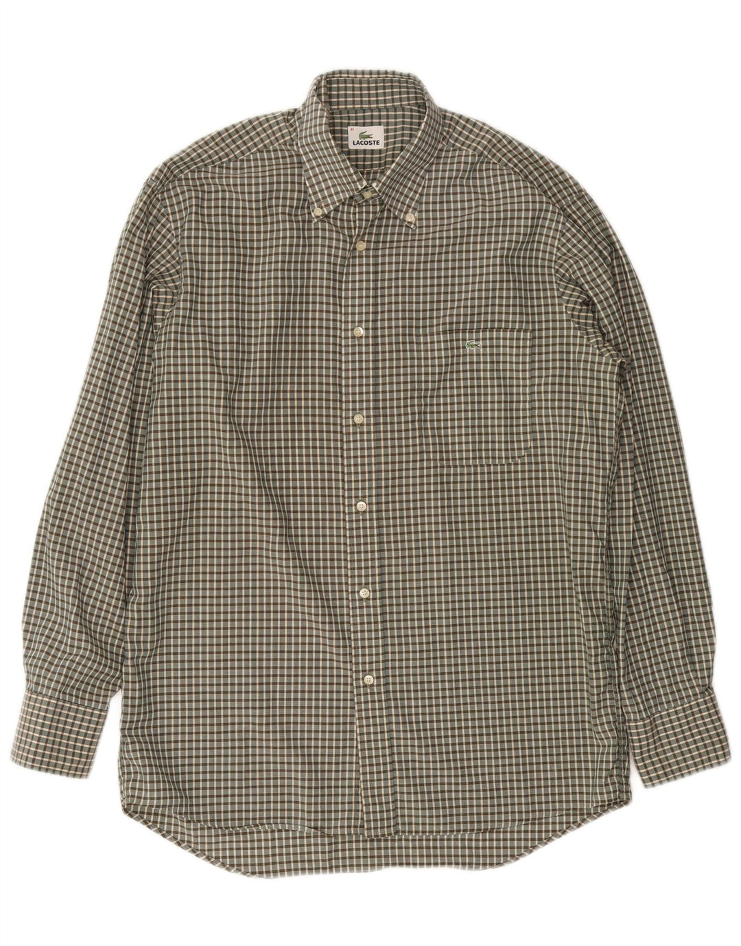 LACOSTE Mens Shirt Size 41 Large Green Check Cotton