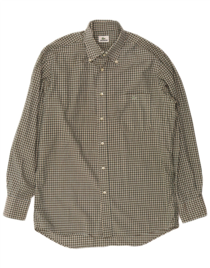 LACOSTE Mens Shirt Size 41 Large Green Check Cotton