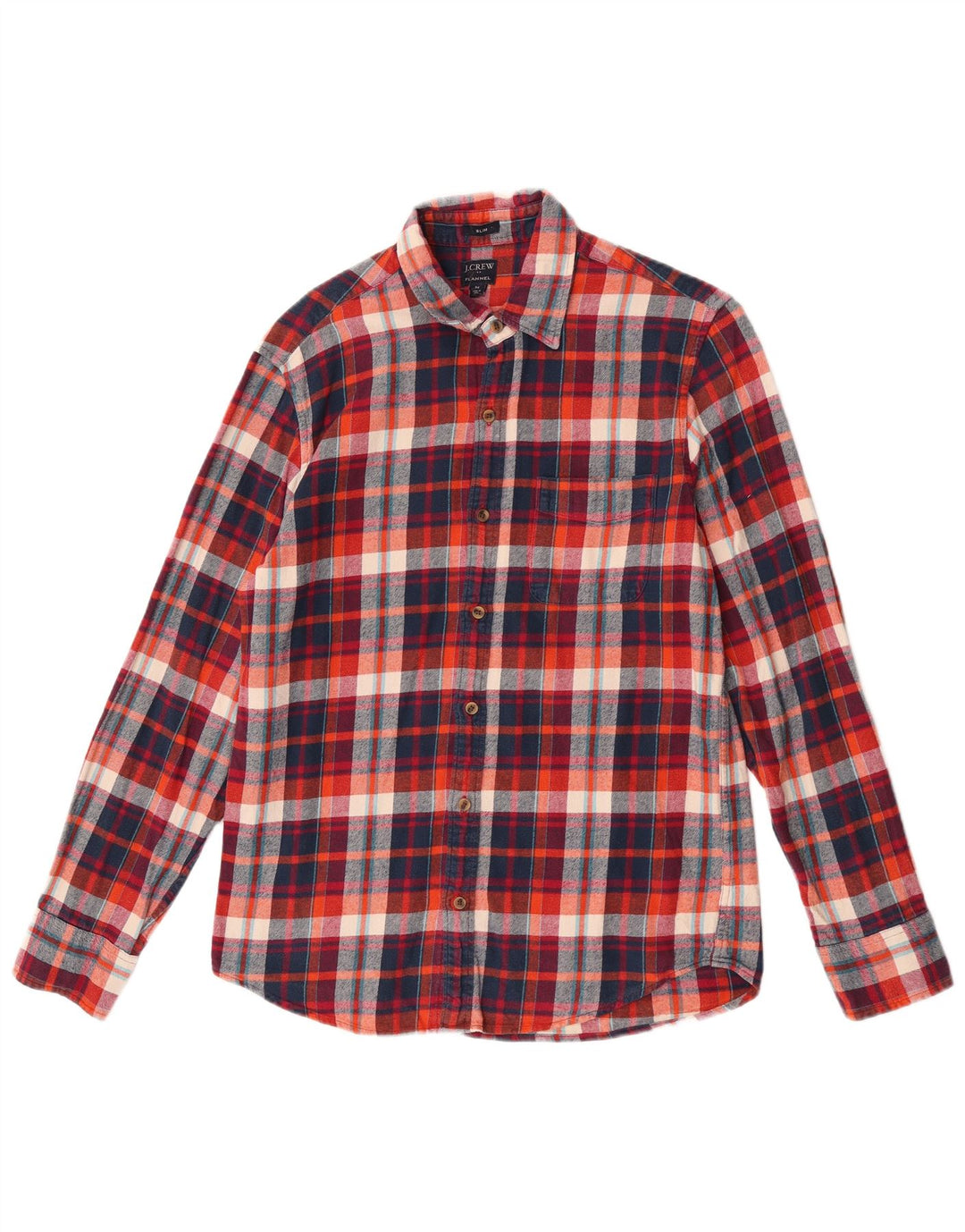 J. Crew Mens Slim Flannel Shirt Medium Red Check Cotton