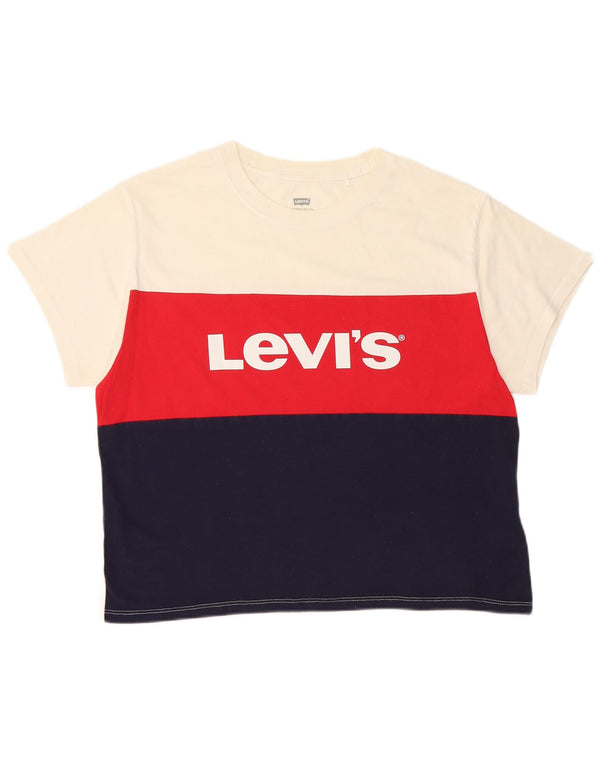 LEVI'S Womens Crop Graphic T-Shirt Top UK 10 Small White Colourblock