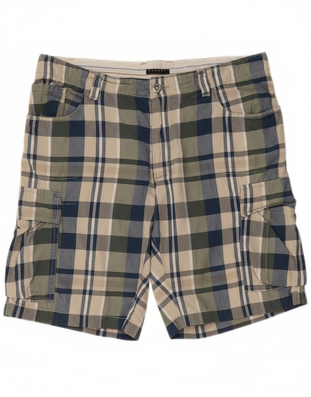 Sisley Mens Cargo Shorts IT 50 Large W36 Multicoloured Check Cotton