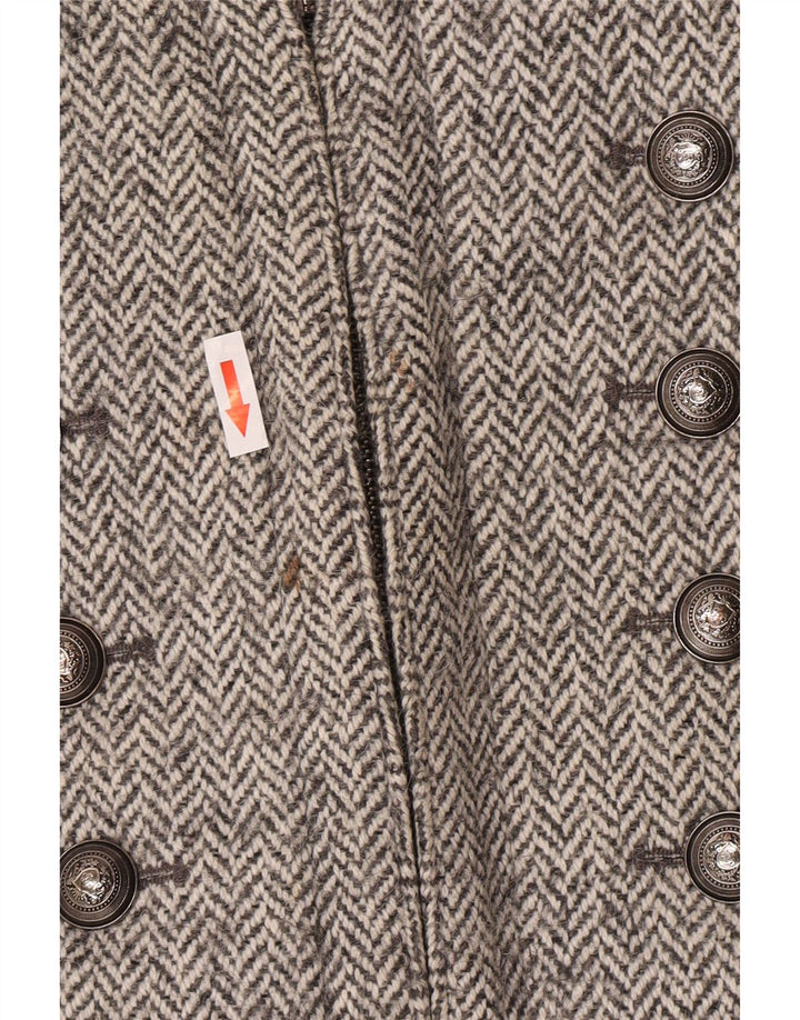 Zara Womens Military Overcoat UK 14 Large Grey Herringbone Wool