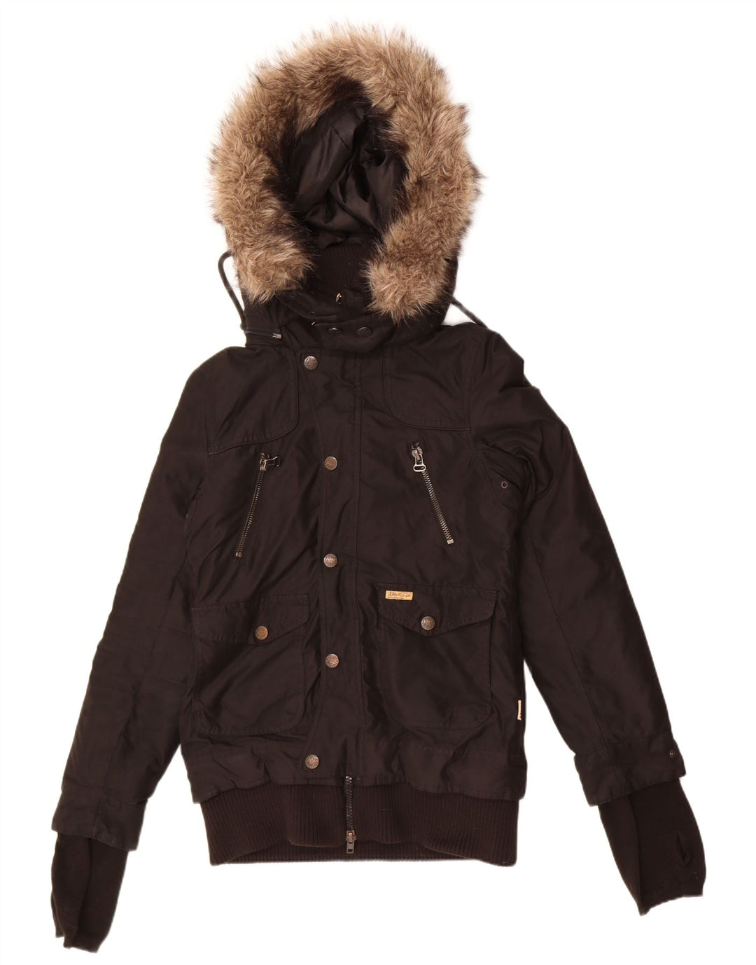 KHUJO Womens Hooded Bomber Jacket UK 14 Medium Black Polyester