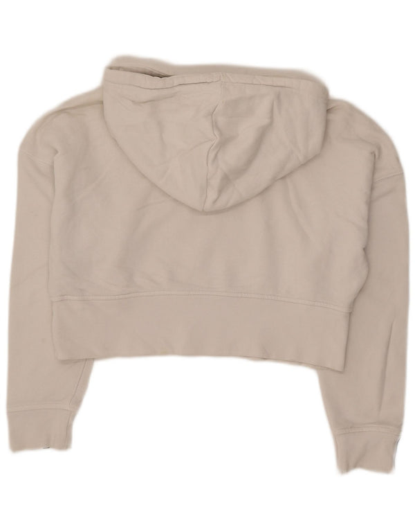 Adidas Womens Crop Graphic Oversized Hoodie Jumper UK 4 XS White Cotton