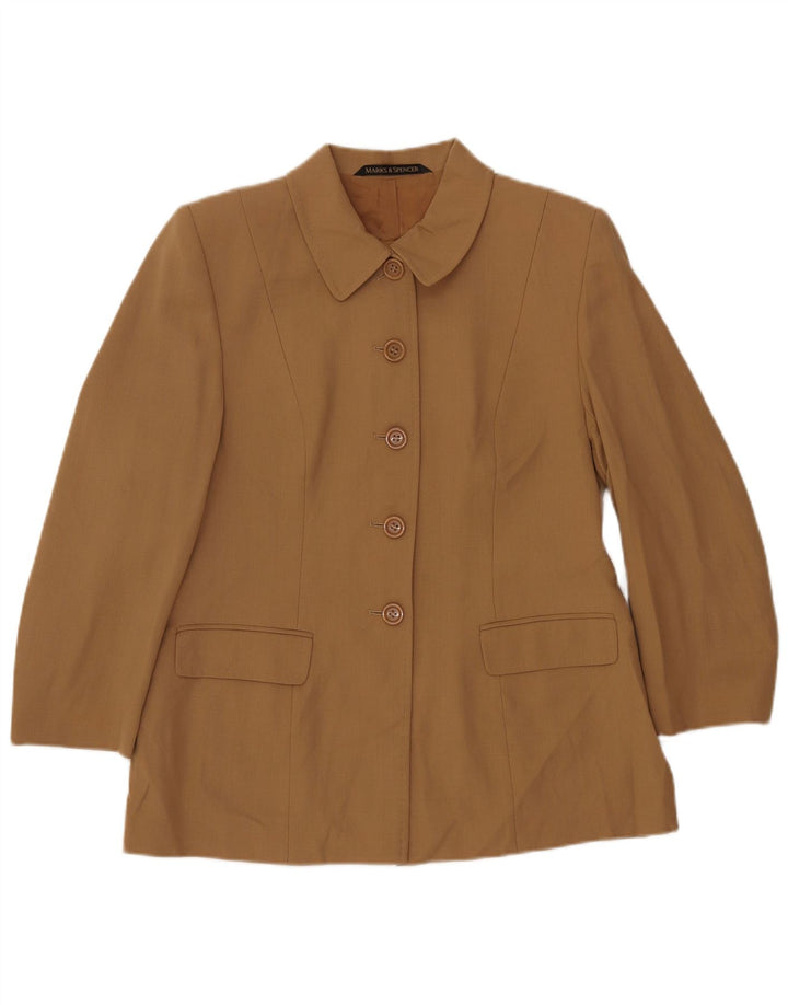 MARKS & SPENCER Womens 5 Button Blazer Jacket UK 16 Large Beige Wool