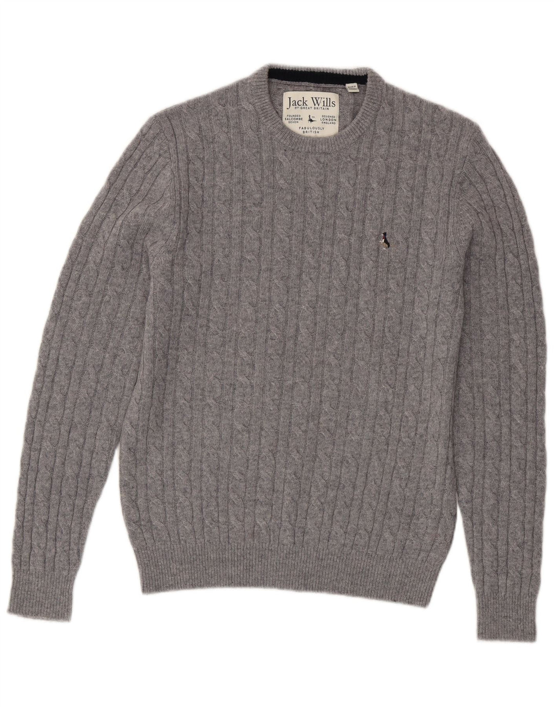 Jack Wills Mens Crew Neck Jumper Sweater UK 14 Medium Grey Merino Wool