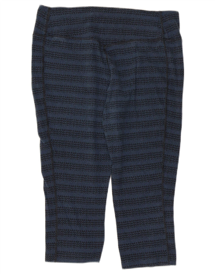 NIKE Womens Dri Fit Capri Leggings UK 14 Large  Navy Blue Striped Cotton