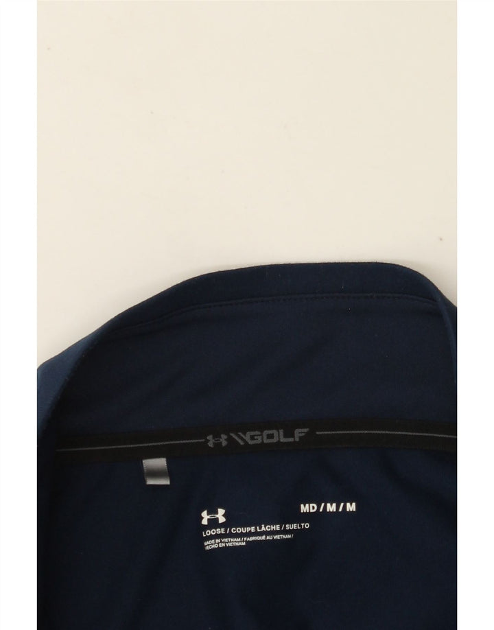 UNDER ARMOUR Mens Zip Neck Sweatshirt Jumper Medium Navy Blue Colourblock