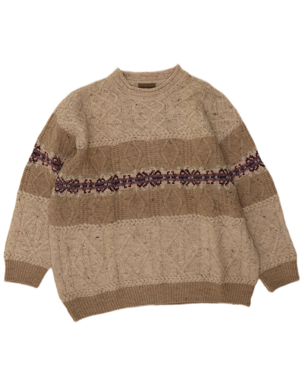 Sevres Mens Crew Neck Jumper Sweater IT 54 XL Beige Fair Isle Wool