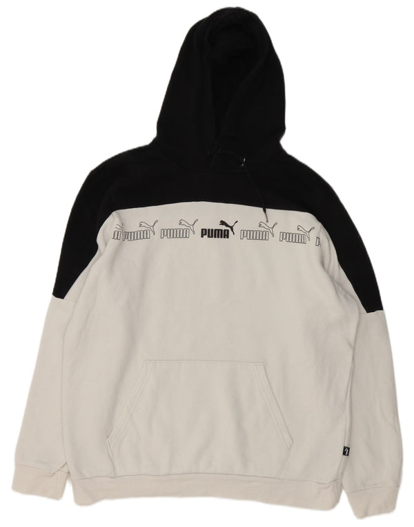 Puma Mens Graphic Hoodie Jumper Large White Colourblock Cotton