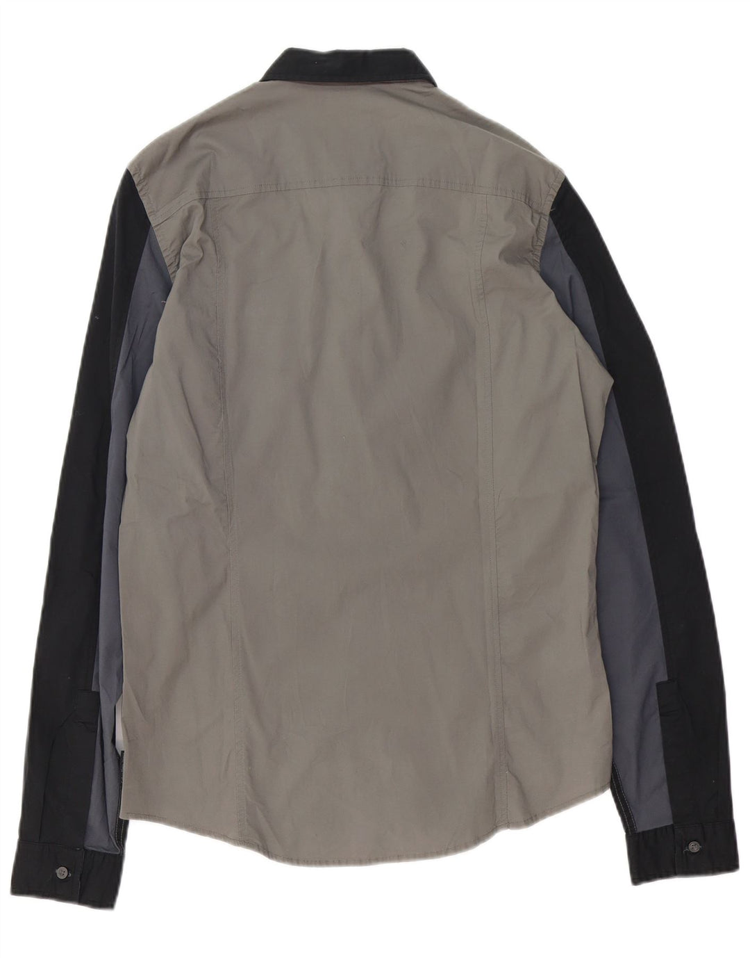 CALVIN KLEIN JEANS Mens Slim Fit Shirt Large Grey Colourblock Cotton