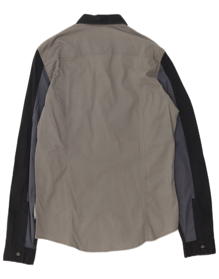 CALVIN KLEIN JEANS Mens Slim Fit Shirt Large Grey Colourblock Cotton