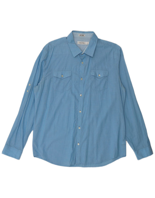 Calvin Klein Mens Shirt Large Blue Pinstripe Cotton
