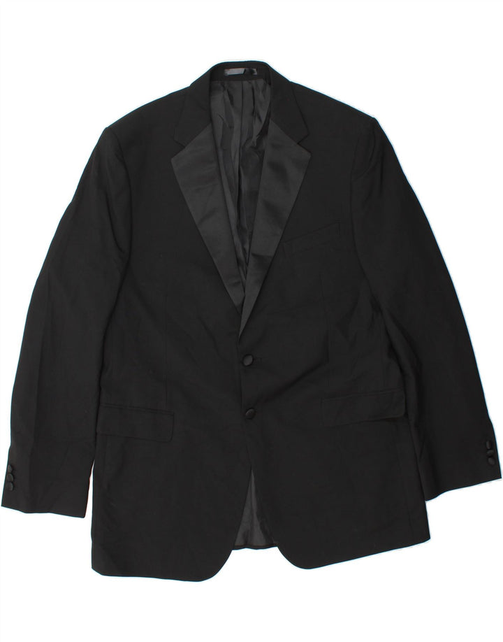 MARKS & SPENCER Mens Long 2 Button Blazer Jacket UK 44 2XL Black Polyester Vintage Marks & Spencer and Second-Hand Marks & Spencer from Messina Hembry 