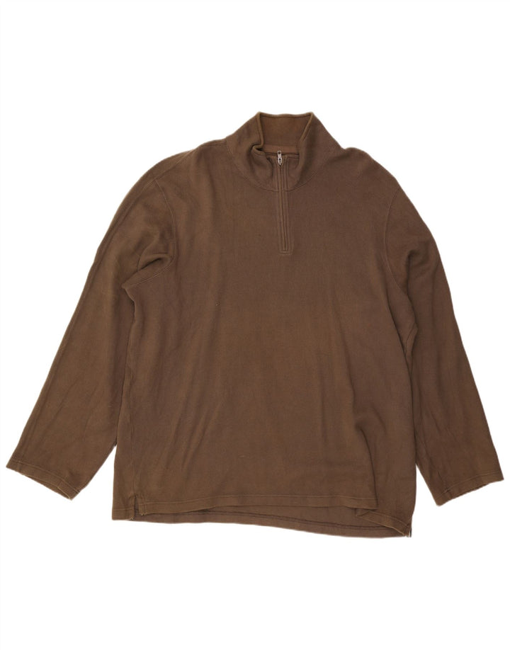 Eddie Bauer Mens Zip Neck Jumper Sweater 2XL Brown Cotton