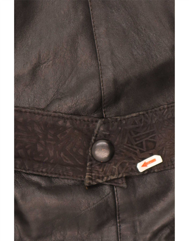 Vintage Womens Oversized Leather Jacket UK 10 Small Black