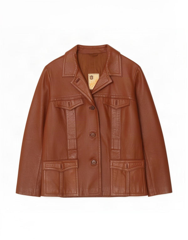 Vintage Womens 3 Button Leather Jacket UK 8 Small Brown