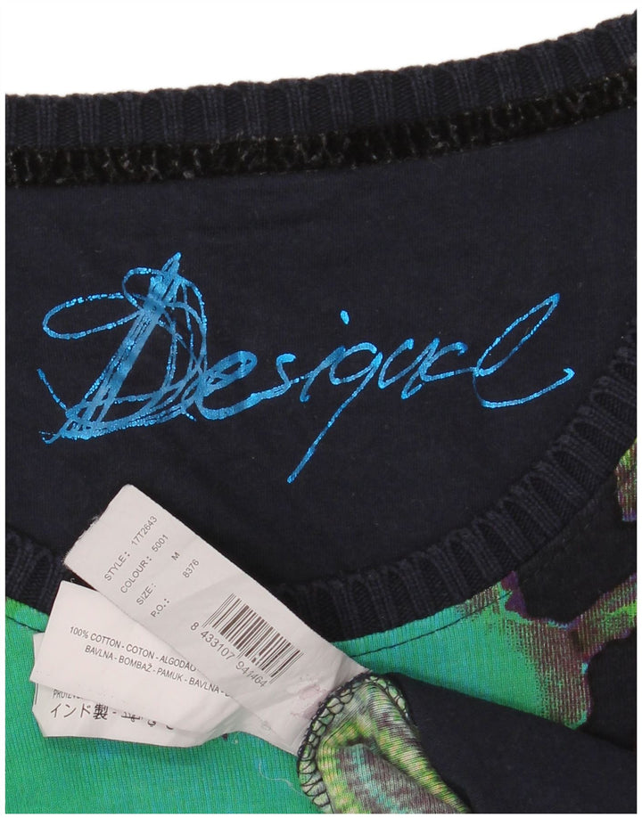 DESIGUAL Womens Graphic Top Long Sleeve UK 12 Medium Multicoloured Floral