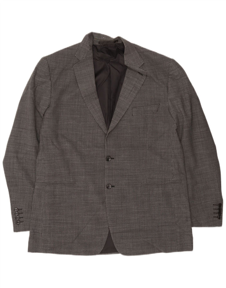 Marks & Spencer Mens 2 Button Blazer Jacket UK 44 XL Black Check Wool
