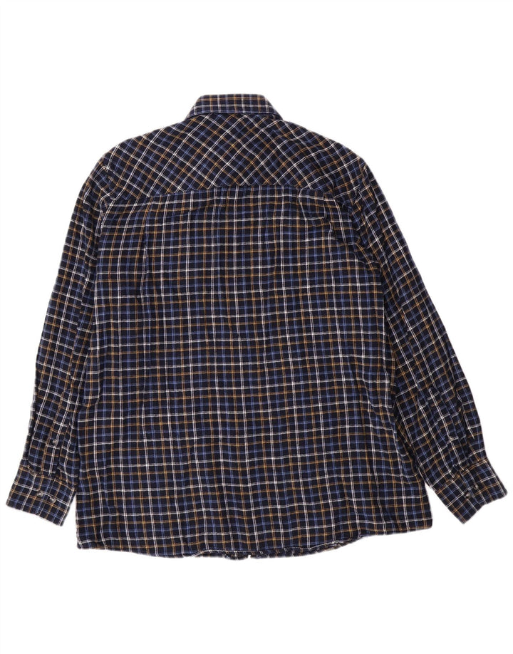 KINGFIELD Mens Flannel Shirt Large Navy Blue Check Cotton