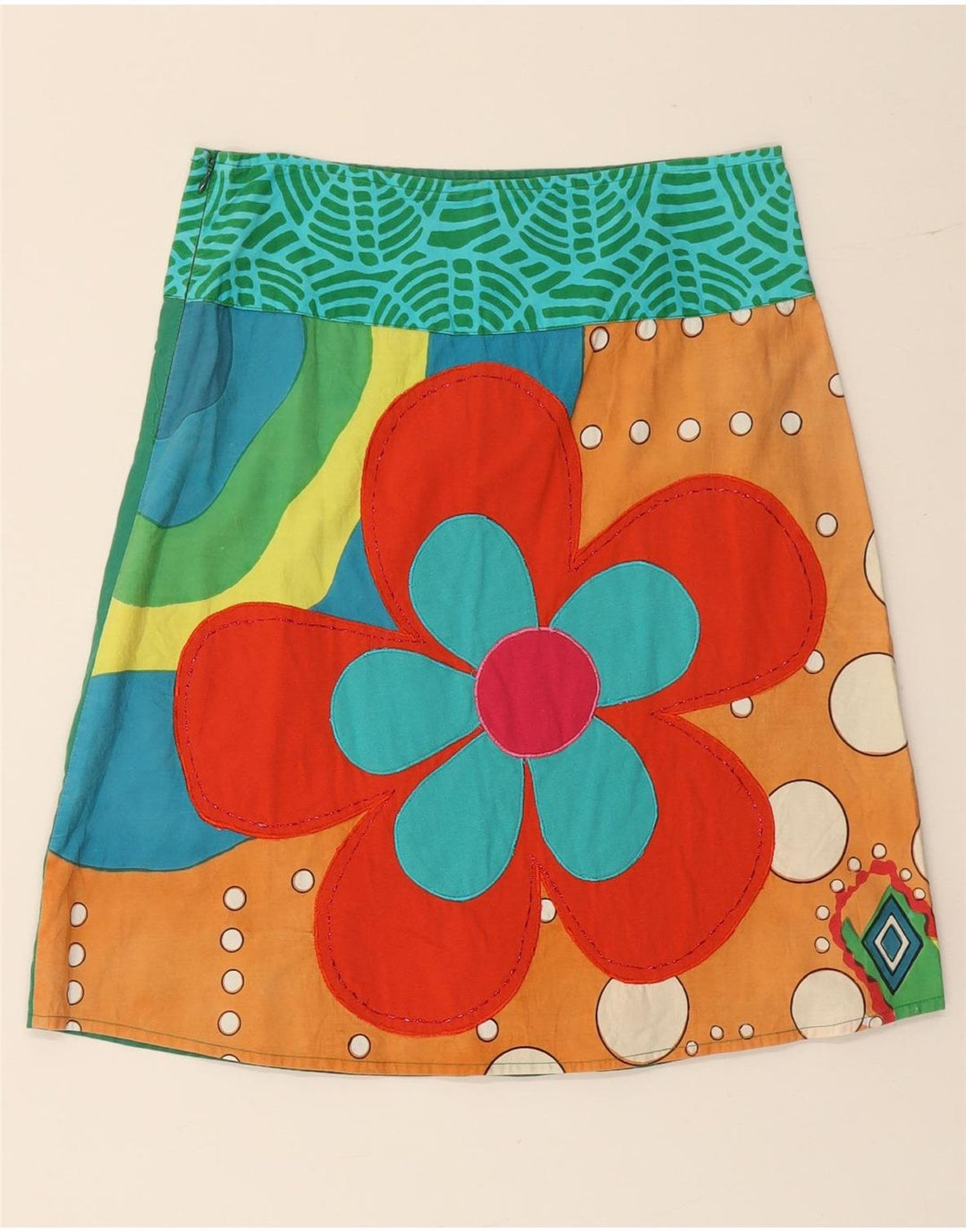 DESIGUAL Womens A-Line Skirt EU 38 Medium W28  Green Floral