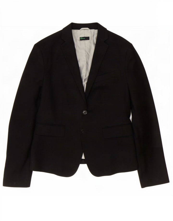 Benetton Womens 2 Button Blazer Jacket IT 48 XL Black Polyester