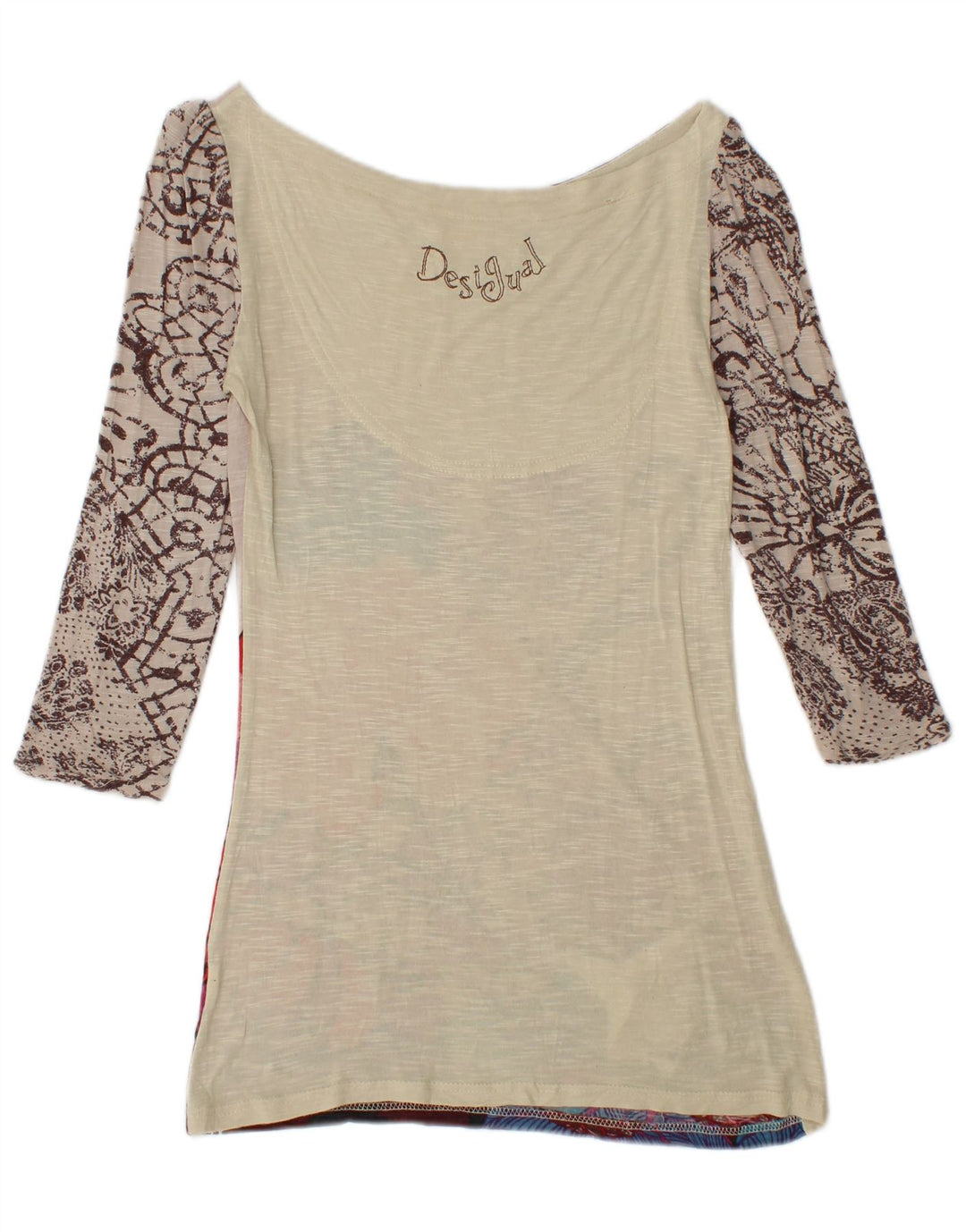 DESIGUAL Womens Graphic Top 3/4 Sleeve UK 8 Small Multicoloured Floral