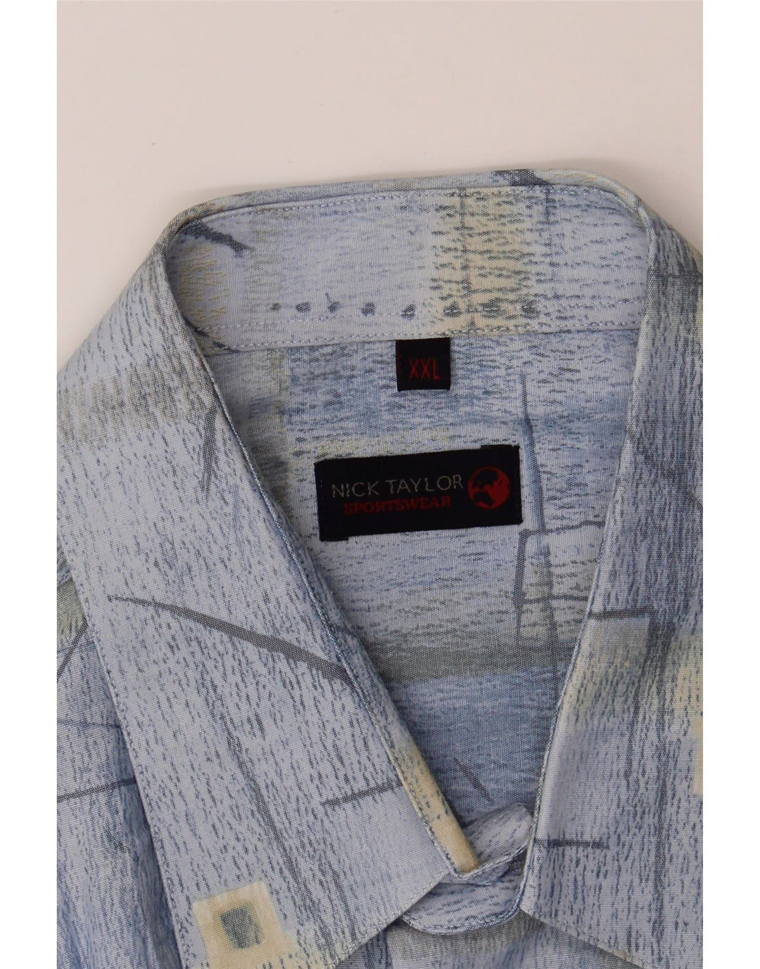 NICK TAYLOR Mens Abstract Pattern Short Sleeve Shirt 2XL Blue Vintage Nick Taylor and Second-Hand Nick Taylor from Messina Hembry 
