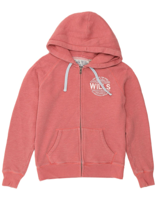 Jack Wills Womens Graphic Loose Fit Zip Hoodie Sweater UK 10 Small Pink